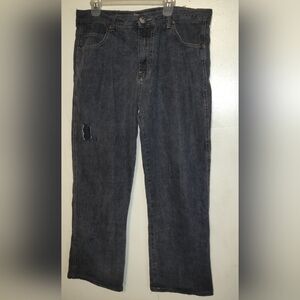 Vintage Y2K Dmar Mens Denim Jeans FADED BLACK 40 x 32 grunge worn torn